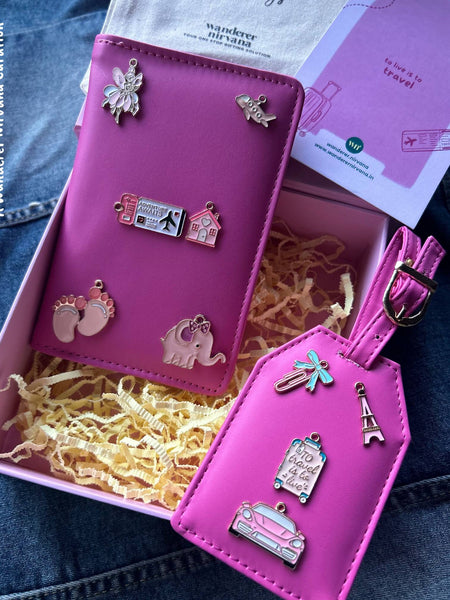 Rose pink Customised Passport cover and Luggage tag