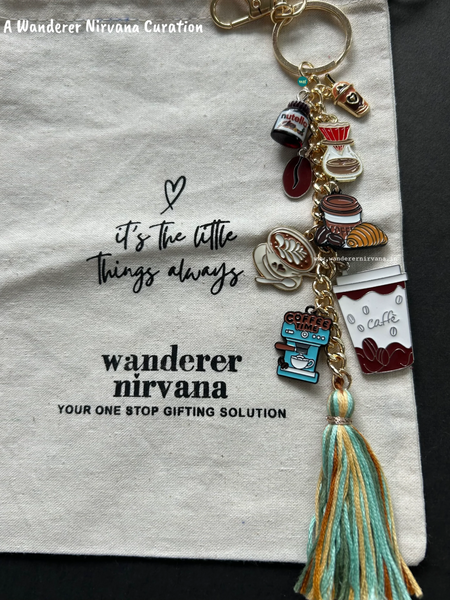 Café All Day Coffee Bagcharm | Boho Keychain for Coffee Lovers