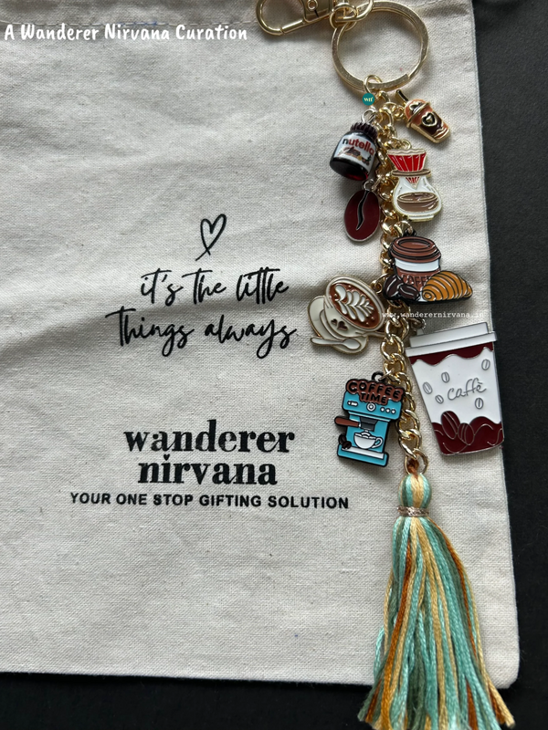 Café All Day Coffee Bagcharm | Boho Keychain for Coffee Lovers