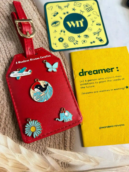 Flight Flower Butterfly Dolphins Blue Dreams Red Luggage Tag