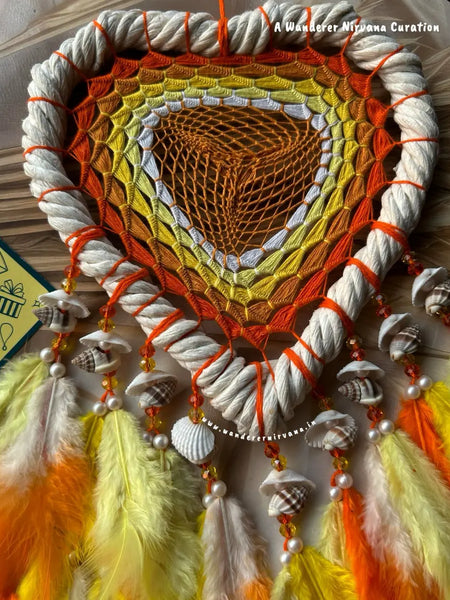 Orange Yellow Sunset Heart White Wreath Ring Dreamcatcher