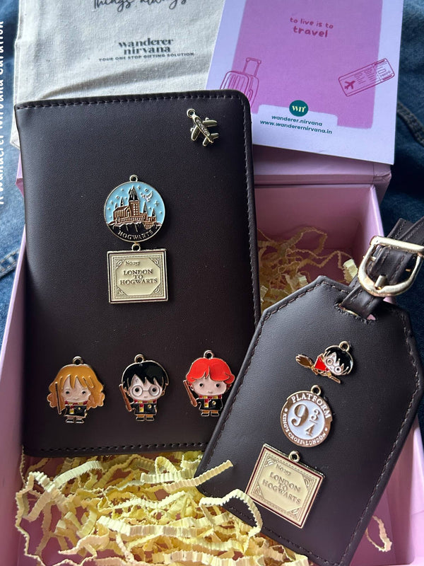 London to Hogwarts Harry Potter themed Luggage tag and Passport cover hamper Box