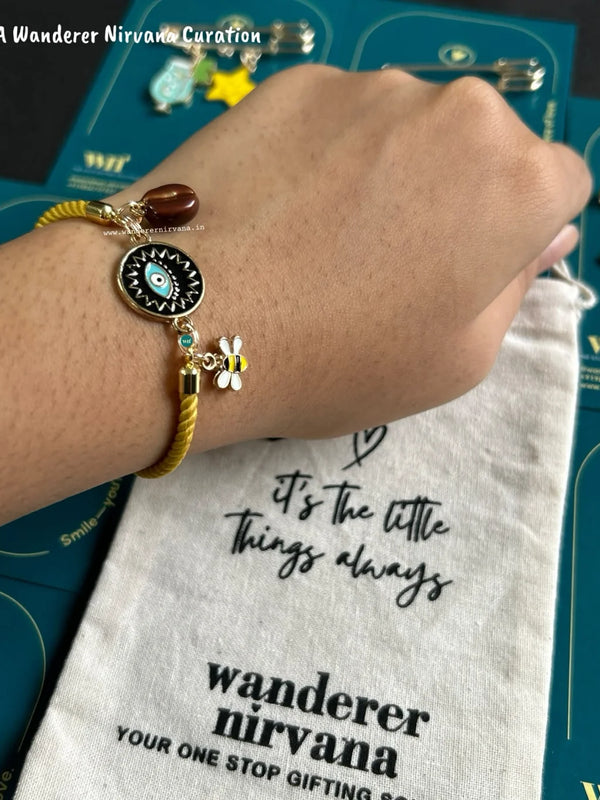 Busy Bee | Adjustable Luxe Band – Handmade Bee and Evil Eye Bracelet
