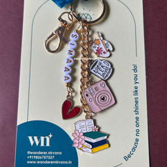 Books Camera Tea  Artist Name Personalised Keychain