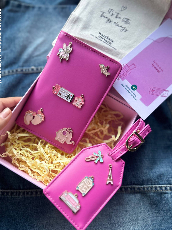 Rose pink Customised Passport cover and Luggage tag