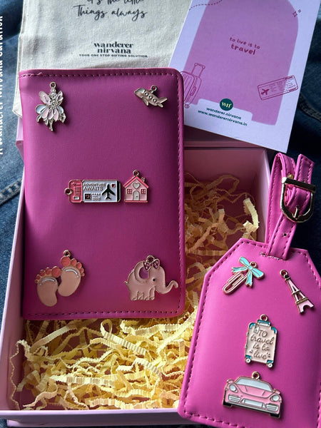 Rose pink Customised Passport cover and Luggage tag