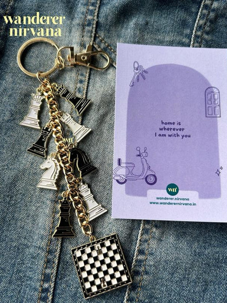 Black White Chess Battle Multipurpose Keychain Bagcharm