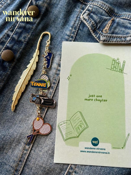 Off Court, On the Go — Tennis-Themed Golden Feather Bookmark